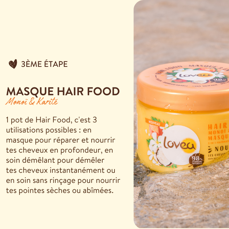 8000031 lovea kit de soin cheveux routine ensoleillee monoi karite hair food masque 3 en 1 monoi karite produit 3