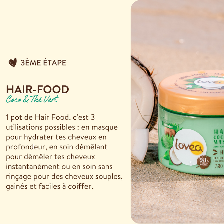 8000045 lovea kit de soin cheveux routine evasion coco the vert hair food masque 3 en 1 coco the vert produit 3
