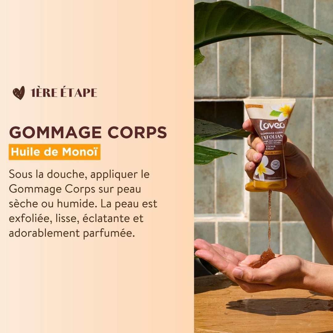 Duo Soin Corps - Lait Nourrissant et gommage - Huile de Monoï