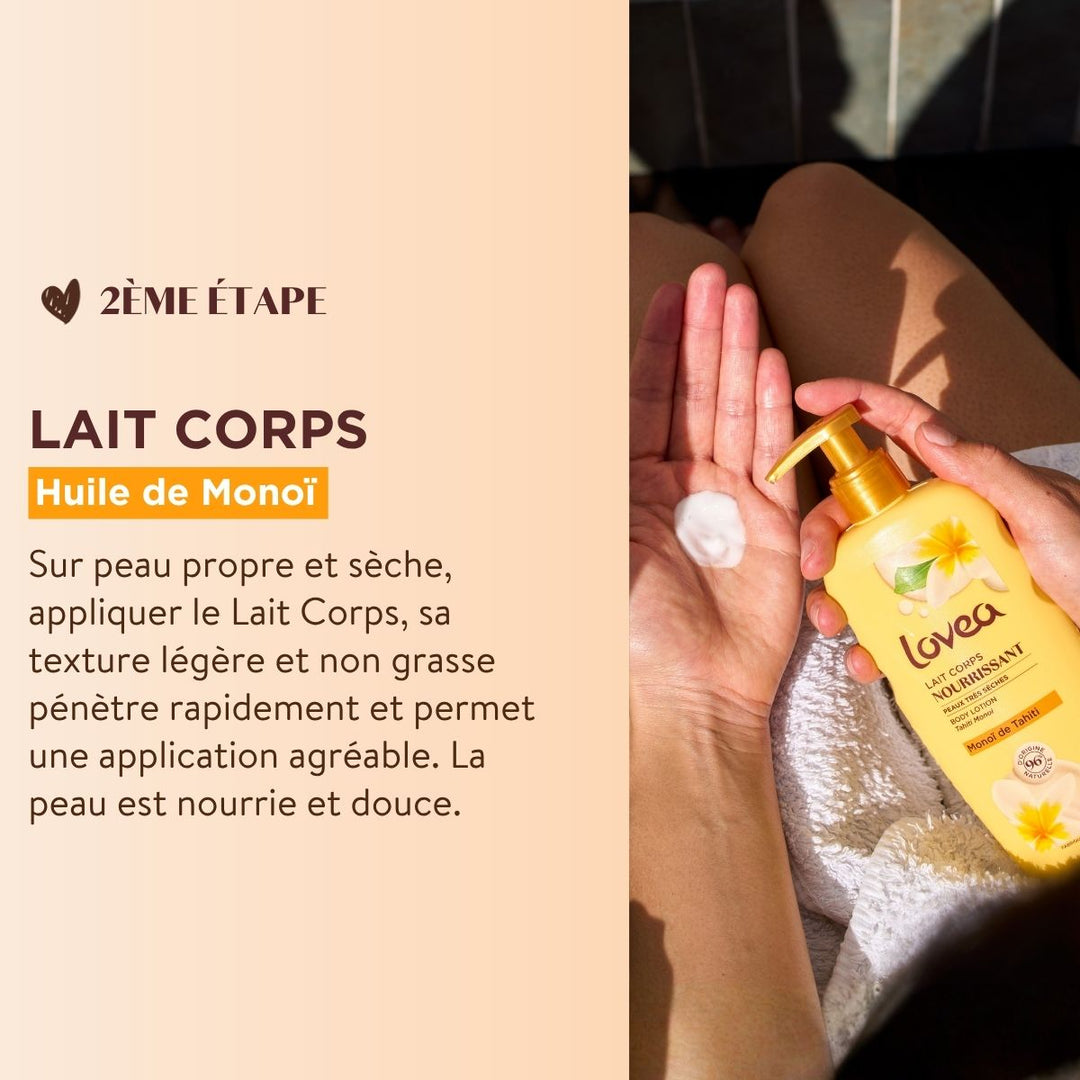 Duo Soin Corps - Lait Nourrissant et gommage - Huile de Monoï