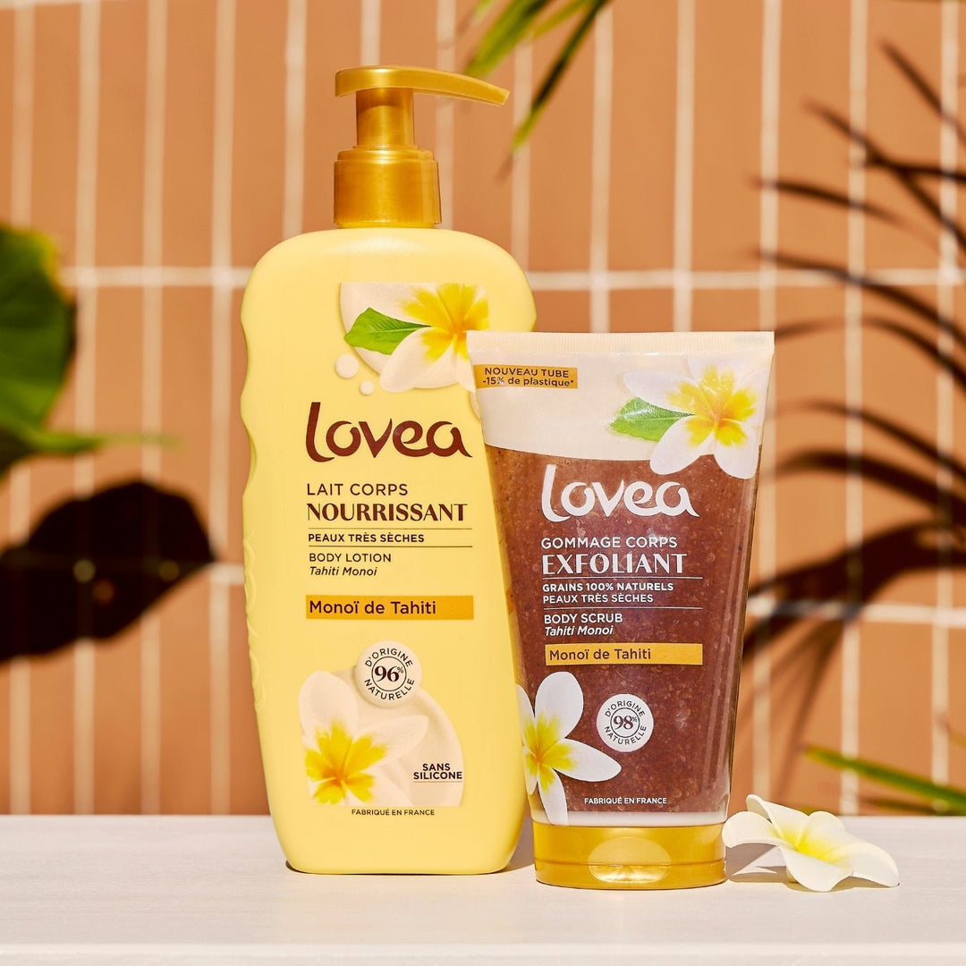 Duo Soin Corps - Lait Nourrissant et gommage - Huile de Monoï